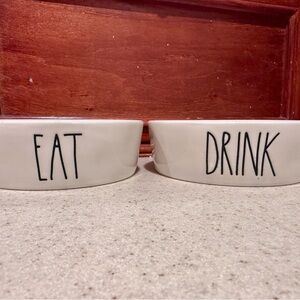 Rae Dunn White Ceramic 'Eat' and 'Drink' Bowls